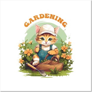 Cute cat doing gardening Posters and Art